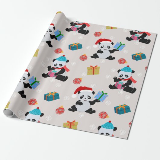 Panda Beer kerstpatroon Cadeaupapier (Uitgerold)