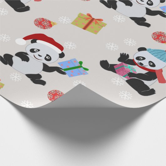 Panda Beer kerstpatroon Cadeaupapier (Hoek)