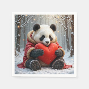 Panda Beer knuffelen een rood hart kussen Servet