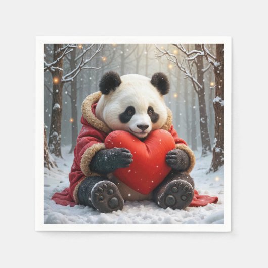 Panda Beer knuffelen een rood hart kussen Servet (Voorkant)