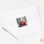 Panda Beer knuffelen een rood hart kussen Vierkante Sticker (Envelop)