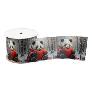 Panda Beer knuffelt een rood hart Satijnen Lint