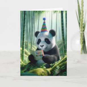 Panda Beer leest een verjaardagskaart Kaart
