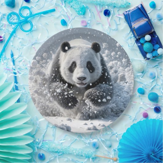 Panda Beer loopt in de sneeuw Papieren Bordje (Feest)