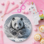 Panda Beer loopt in de sneeuw Papieren Bordje (Feest)