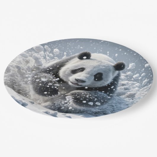 Panda Beer loopt in de sneeuw Papieren Bordje (Gekanteld)