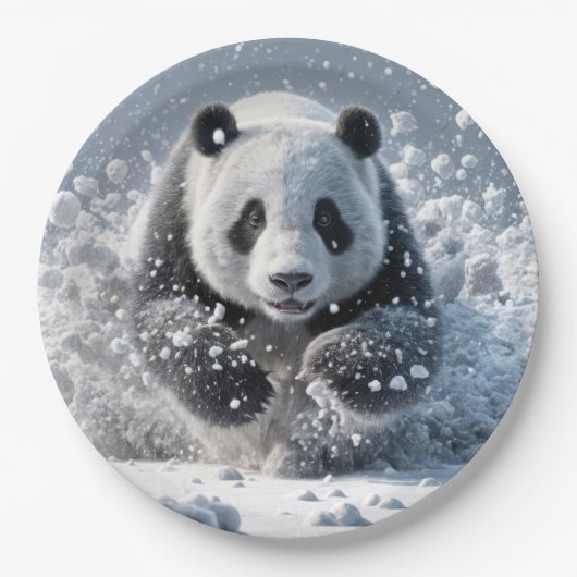 Panda Beer loopt in de sneeuw Papieren Bordje (Voorkant)