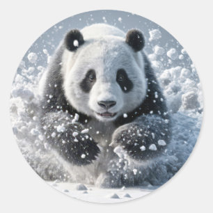 Panda Beer loopt in de sneeuw Ronde Sticker