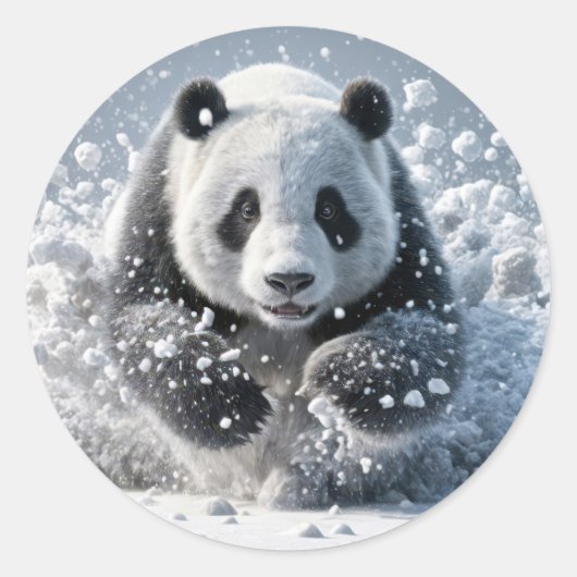 Panda Beer loopt in de sneeuw Ronde Sticker (Voorkant)
