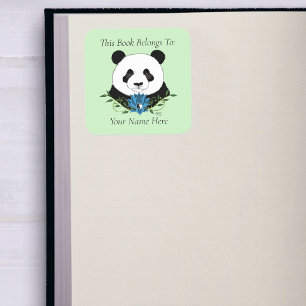 Panda Beer Lotus Bloemblauw Boekplaat Vierkante Sticker