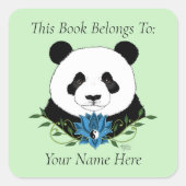 Panda Beer Lotus Bloemblauw Boekplaat Vierkante Sticker (Voorkant)