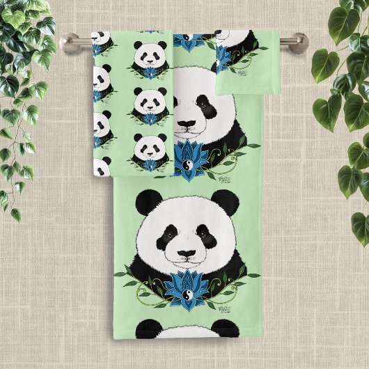Panda Beer Lotus Flower Blue Bad Handdoek