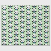 Panda Beer Lotus Flower Blue Cadeaupapier (Vlak)