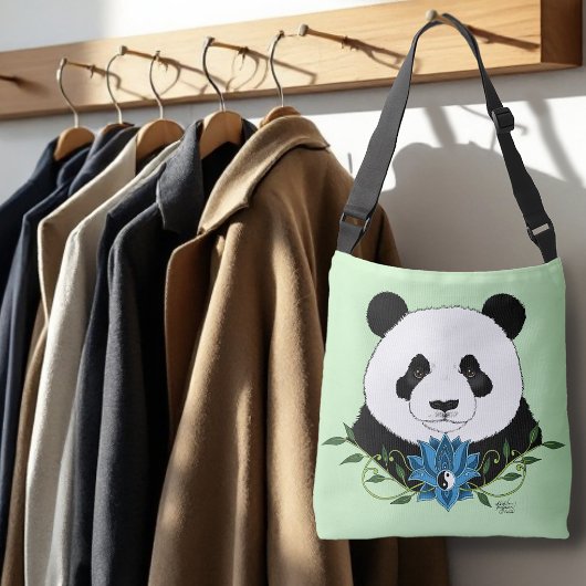 Panda Beer Lotus Flower Blue Crossbody Tas