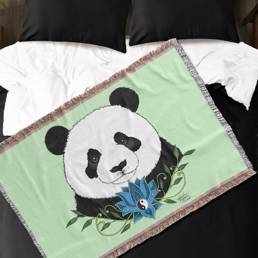 Panda Beer Lotus Flower Blue Deken