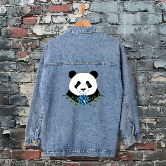 Panda Beer Lotus Flower Blue Denim Jacket