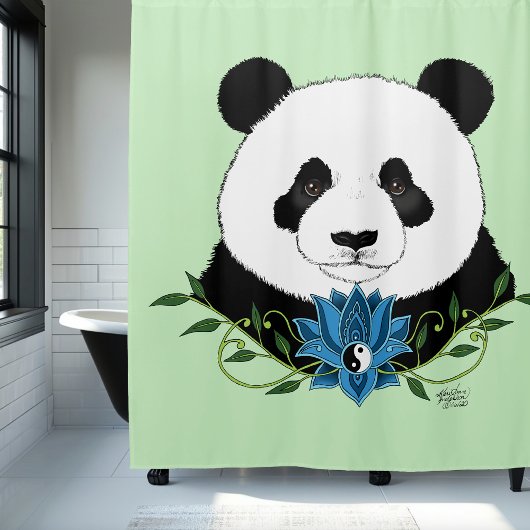 Panda Beer Lotus Flower Blue Douchegordijn
