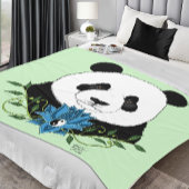 Panda Beer Lotus Flower Blue Fleece Deken