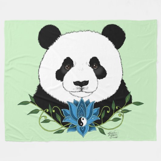 Panda Beer Lotus Flower Blue Fleece Deken (Voorkant (Horizontaal))