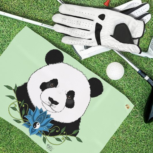 Panda Beer Lotus Flower Blue Golfhanddoek