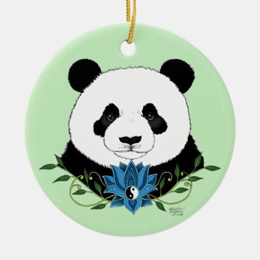 Panda Beer Lotus Flower Blue Keramisch Ornament (Voorkant)