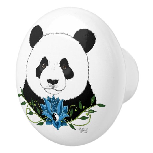 Panda Beer Lotus Flower Blue Keramische Knop (Rechts)