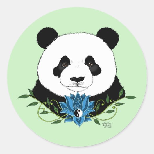 Panda Beer Lotus Flower Blue Ronde Sticker (Voorkant)