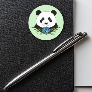 Panda Beer Lotus Flower Blue Ronde Sticker