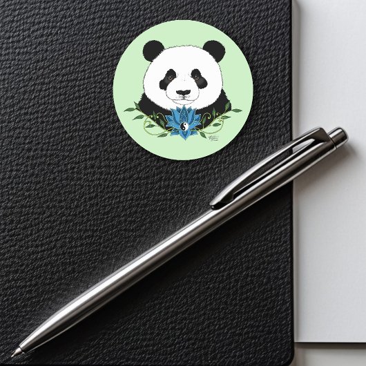 Panda Beer Lotus Flower Blue Ronde Sticker
