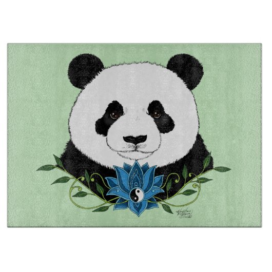Panda Beer Lotus Flower Blue Snijplank (Voorkant)
