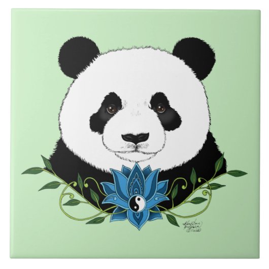 Panda Beer Lotus Flower Blue Tegeltje (Voorkant)