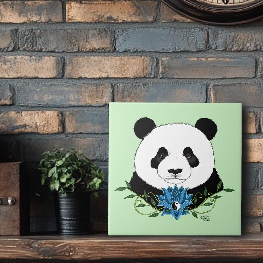 Panda Beer Lotus Flower Blue Tegeltje