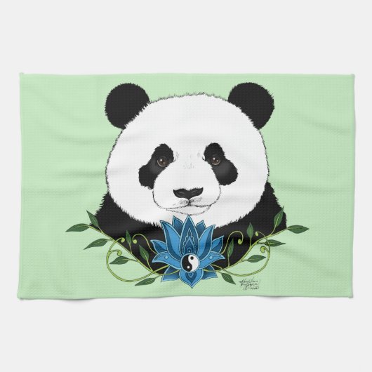 Panda Beer Lotus Flower Blue Theedoek (Horizontaal)