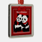 Panda Beer Love Couple Kerstmis Metalen Ornament (Rechts)