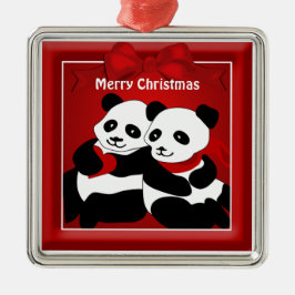 Panda Beer Love Couple Kerstmis Metalen Ornament