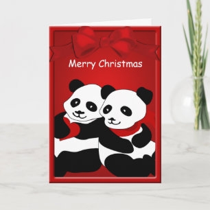 Panda Beer Love Couple Merry kerstgroet Feestdagen Kaart
