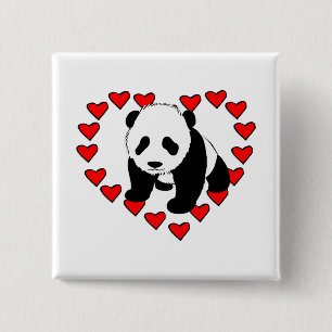 Panda Beer Love Vierkante Button 5,1 Cm