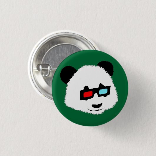 Panda-Beer met 3D-bril Ronde Button 3,2 Cm (Voorkant /achterkant)