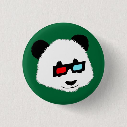 Panda-Beer met 3D-bril Ronde Button 3,2 Cm (Voorkant)