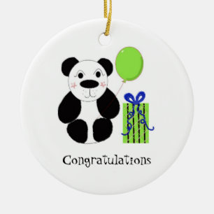Panda-Beer met ballon gefeliciteerd Keramisch Ornament