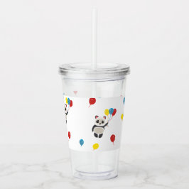 Panda beer met ballonnen wit acryl drinkbeker