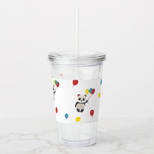Panda beer met ballonnen wit acryl drinkbeker (Voorkant)