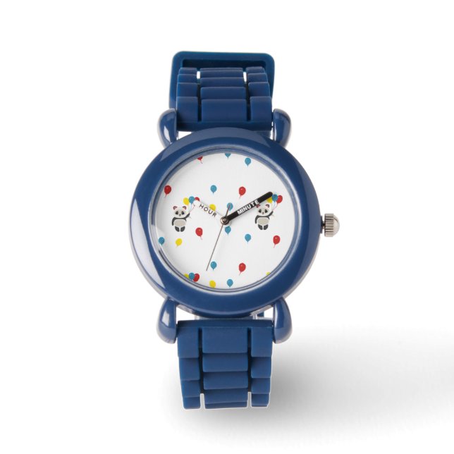 Panda beer met ballonnen wit horloge (Voorkant)