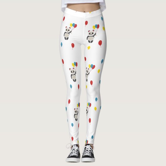 Panda beer met ballonnen wit leggings (Voorkant)
