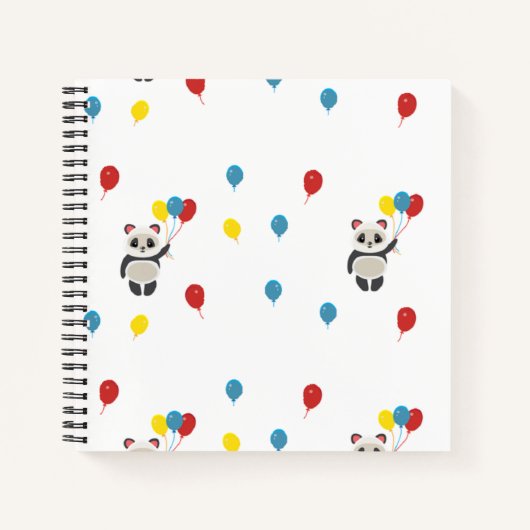 Panda beer met ballonnen wit notitieboek (Voorkant)