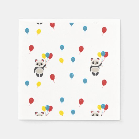 Panda beer met ballonnen wit servet (Voorkant)