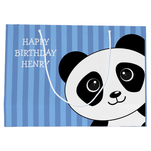 Panda-Beer met blauwe strepen op zaterdag Groot Cadeauzakje (Achterkant)