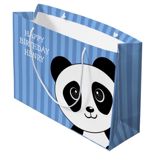 Panda-Beer met blauwe strepen op zaterdag Groot Cadeauzakje (Achterkant Gekanteld)