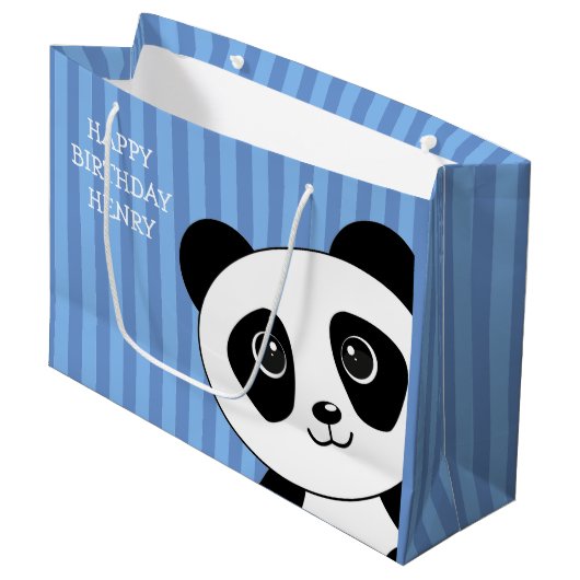 Panda-Beer met blauwe strepen op zaterdag Groot Cadeauzakje (Voorkant Gekanteld)