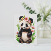 Panda Beer met bloemen Briefkaart (Staand voorkant)